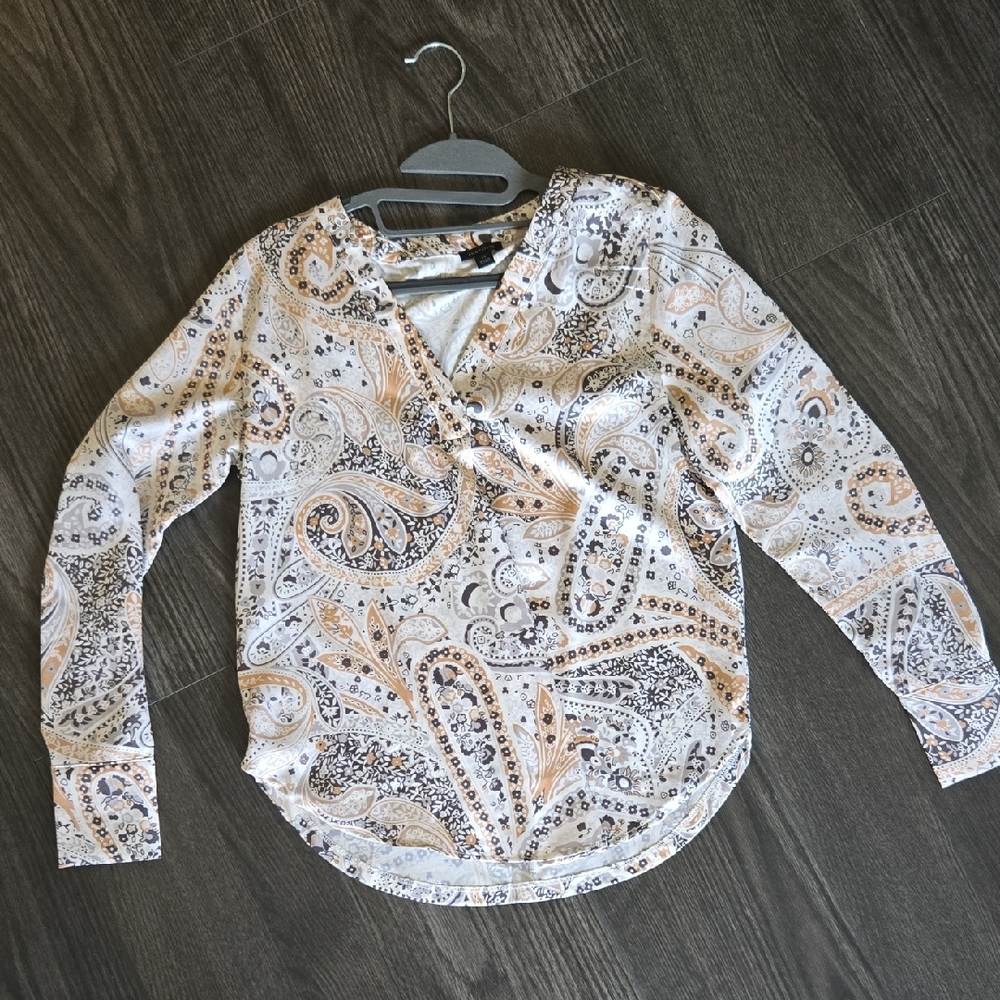 Ann Taylor Cream and Tan Paisley Blouse